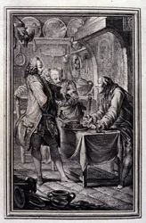 Pasta af ål. i "" Fortællinger og noveller på vers" af Jean La Fontaine. 1776. Illustration af P.P. Choffard.