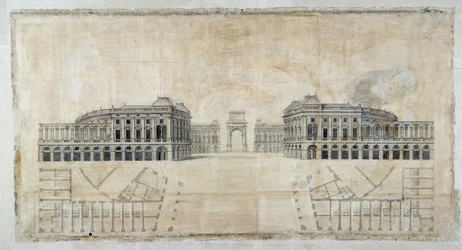 Arkitektur: ”Projekt af Place Royale for Marseille, perspektiv ser på havnen og grundplan” 1686 (tegning)