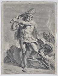 Hercules kæmper mod Lernaean Hydra (tegning)
