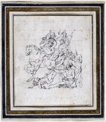 Forberedelsestegning af Pierre Puget (1620-1694) til "Alexandre og Diogene" (blæk på papir, pen)