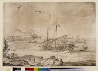 Skibe i havnen i Marseille - med patronen (tegning)