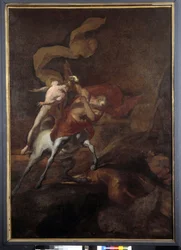 Uddannelsen af Achilleus af Kentauren Chiron (olie på lærred)