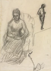 Studie af Madame Marie Cantacuzène; Studie af stående kvindelig nøgen, ca. 1883 (sort kridt)