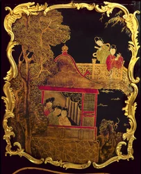 Sidepanel af en Louis XV Commode, ca. 1745 (lak og guld på træ) (re 222380)