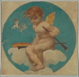 Studie for Roundel med Putto Holding Attributter of Music
