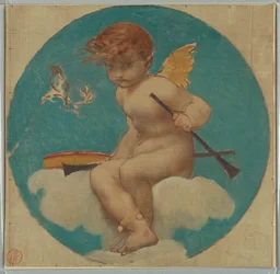 Undersøgelse for Roundel med Putto Holding Attributes of Music