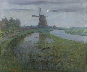 Oostzijdse Mølle langs floden, ca. 1903 (olie på lærred)