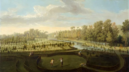 The Gardens at Chiswick House from the West (olie på panel)