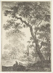 Landskab med ruin og siddende figur