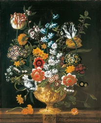 april fra The Twelve Months of Flowers, en blomsterkalender med stilleben