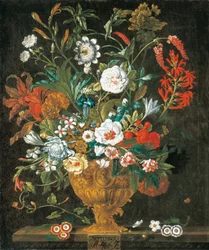 september fra The Twelve Months of Flowers, en blomsterkalender med stilleben