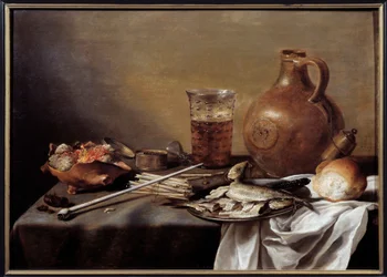 Stilleben med fisk Maleri af Pieter Claesz (1597-1661) 1644 Dim. 0,59 x 0,82 m Nantes, Musee des Beaux Arts