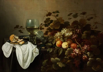 Stilleben med frugt og Roemer - Peinture de Pieter Claesz (ca. 1597-1660) - 1644 - Olie på lærred - 104,5x146 - Szepmuveszeti Muzeum, Budapest