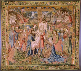 flamsk gobelin. Serien The passion of Christ: Descent from the cross (Kruisafneming, Descendimiento de la cruz). Fremstilling Pieter van Aelst. Tegneren Jan van Roome. Ca 1507-1520.