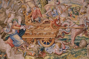 flamsk gobelin. Serie De syv hovedsynder: Forfængelighed (stolthed). Tegneren Pieter Coecke van Aelst. Atelier i Bruxelles. ca 1542-1544.
