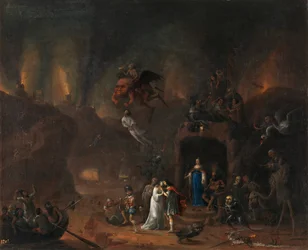 "Orpheus and Eurydice in the Hell" (Orpheus and Eurydice in the Hell) Maleri af Pieter Fris (1627-1706) 1652 Dim 61x77 cm Museo del Prado, Madrid