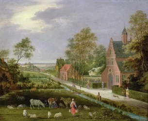 Landsbylandskab (olie på kobber)