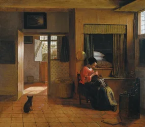 Interiør med en mor, der afluser sit barns hår En mors pligt, 1659-1660