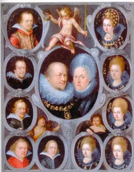 Hertug Frederik I (1557-1608) (reg. 1593-1608) og hertuginde af Württemberg Sibylla med ti af deres børn
