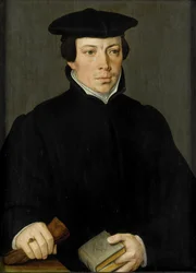 Portræt af en ung præst, ca. 1535-84 (olie på panel)