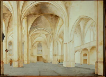 Interiør af Sankt Cunera-kirken i Rhenen, Holland (oliemaleri)