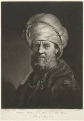 Portrætbuste af en mand iført turban