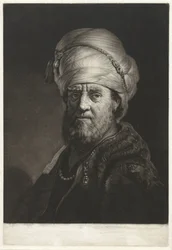 Portrætbuste af en mand iført turban