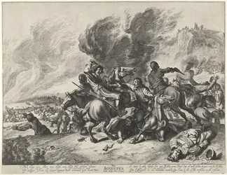 Kamp: august måned og ildelementet Fjerde august (titel på objekt) Landskaber med månederne, elementerne og årstiderne (serietitel)