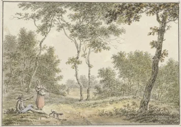 Skovlandskab med nogle figurer