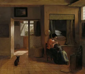 En mor, der aflusser sit barns hår, kendt som «En mors pligt», ca. 1658-60