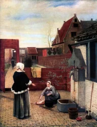 En kvinde og hendes tjenestepige i en gård, ca. 1660-1661, 1933