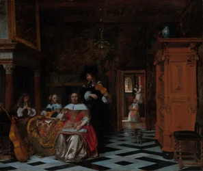 Portræt af en familie, der spiller musik