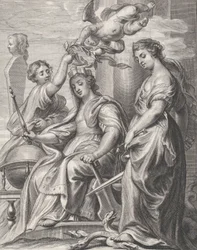 Allegory of Good Government, siddende i midten og kronet af en putto og en wo..., ca. 1640-74.