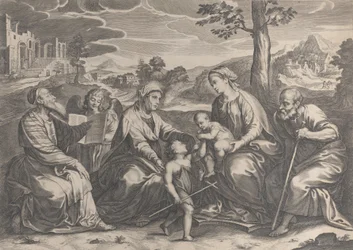 Den hellige familie til højre, med spædbarnet Sankt Johannes Døberen, Elizabeth, Zacharias,..., 1631-37.
