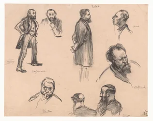 Portrætter af folketingsmedlemmer J.H.L. Haffmans, B.H. Heldt, R.P. Mees, General A.E. Reuter, kaptajn H. Seret og F. Lieftinck