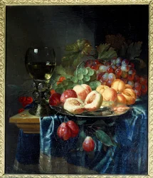 Frugt og vin. Maleri af Pieter De Ring (1615-1660) Ec. Hol.