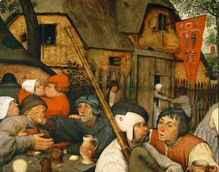Bøndernes dans. Flaget indikerer et bordel (maleri på egetræ)