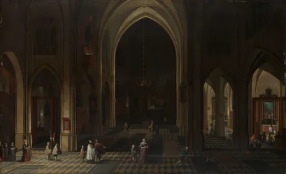 Interiør af en gotisk kirke om natten set mod øst