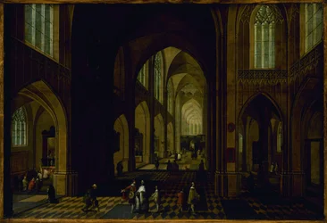 Kirkeinteriør, mellem 1600 og 1661 (olie på træ)