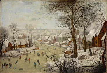 Vinterlandskab med en fuglefælde - Vinterlandskab med en fuglefælde, af Brueghel, Pieter, den yngre (1564-1638). olie på træ