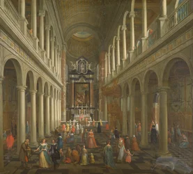 Det indre af jesuittkirken, Antwerpen (olie på lærred)
