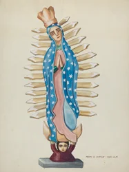 Guadalupe Wood Santo eller Bulto, ca. 1937 (akvarel på karton)