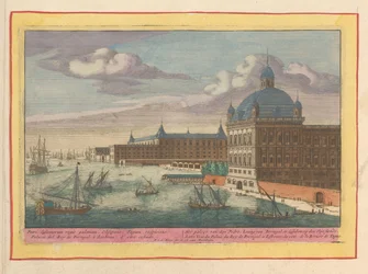 Udsigt over det kongelige palads i Lissabon Paladserne i don Pedro, konge af Portugal, i Lissabon, ved Tajo siende (titel på objekt) Theatrum Hispaniae (...) (serietitel)