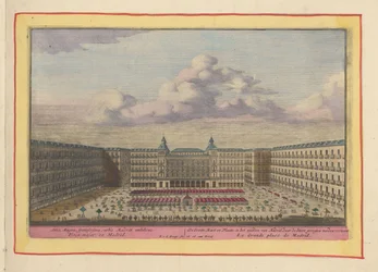Plaza Mayor i Madrid The Great Mart and Place, i centrum af Madrid, hvor tyrefægtningerne vises (titel på objekt) Theatrum Hispaniae (...) (serietitel)