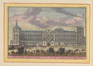 Forfra af det kongelige palads i Madrid Kongens Palads, forfra, inde i Madrid (titel på objektet) Theatrum Hispaniae (...) (serietitel)