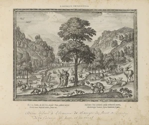 Gud viste Adam het paradijs Liberalt forbud (titel på objekt) De hellige emblemer og begge testamenters hovedhistorier (Oude Testamente) (serietitel) Billeder og figurer af bøger (serietitel)