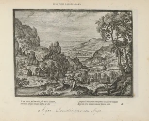 Landschap met Hagar en de engel Trøst ilden (titel på objekt) De hellige emblemer og begge testamenters hovedhistorier (Oude Testamente) (serietitel) Billeder og figurer af bøger (serietitel)