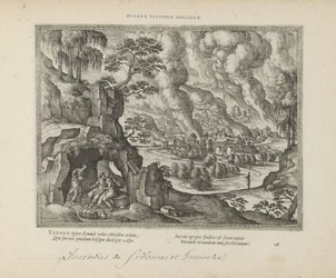 Vernietiging van Sodom en Gomorra / Lot en zijn datters Eternal monument of retfærdighed (titel på objekt) De hellige emblemer og begge testamenters hovedhistorier (Oude Testamente) (serietitel) Billeder og figurer af bøger (serietitel)