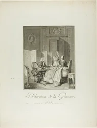 Meddelelse om graviditet, fra Monument du Costume Physique et Moral de la fin du Dix-huitième siècle