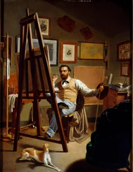 Malerens atelier. Maleri af Pietro Barabino (1822-1869)